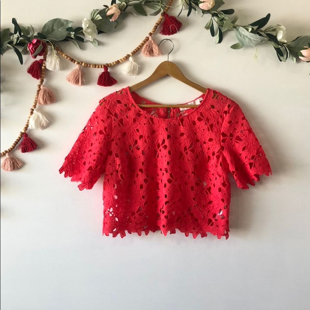 ASTR Red Lace Crop Top Medium